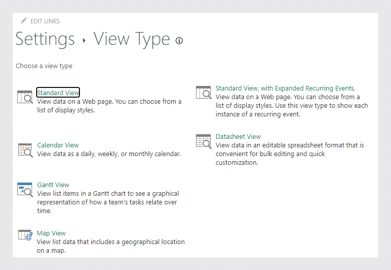 default SharePoint list views