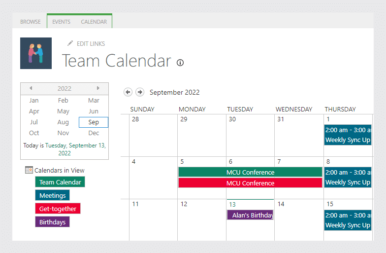 SharePoint event list