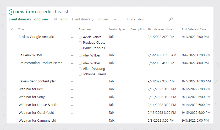 Standard View. The default view for any SharePoint list