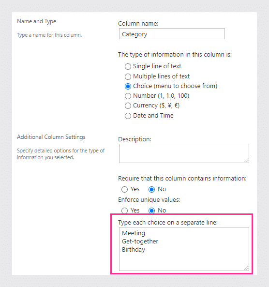 Type in your categories or leave the default ones and click OK.