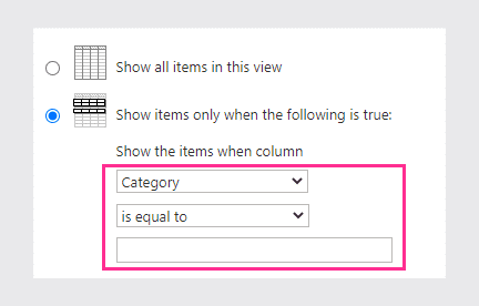 &ldquo;Category is equal to [blank]&rdquo;. Set this view as default.
