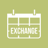 White calendar icon with "EXCHANGE" text on yellow-green background