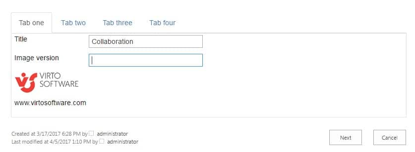 SharePoint form with tabs and 