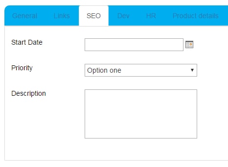 SharePoint forms with color-coded tabs