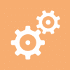 Two interconnected gears icon on orange background