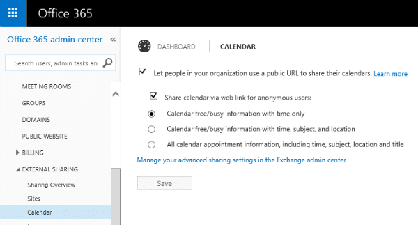 Sharing Office 365 Calendars with External Users