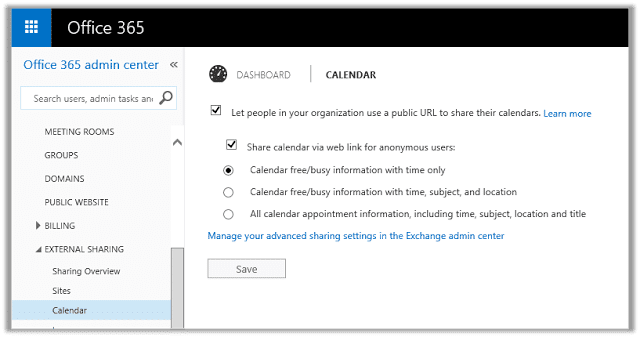 office 365 publish calendar