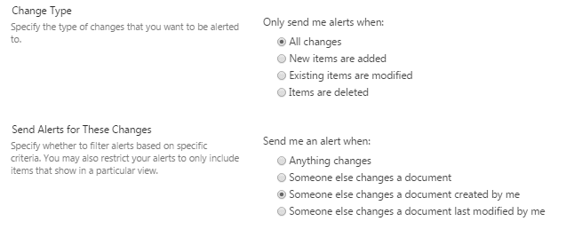 specify triggers for SharePoint alerts