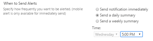 define SharePoint alert sending frequency