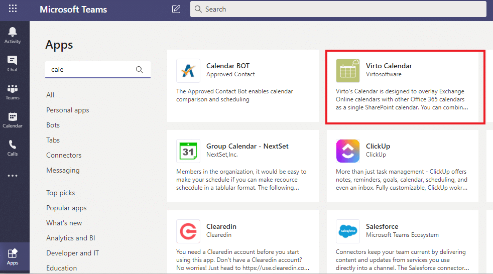 Virto Calendar in Microsoft Teams