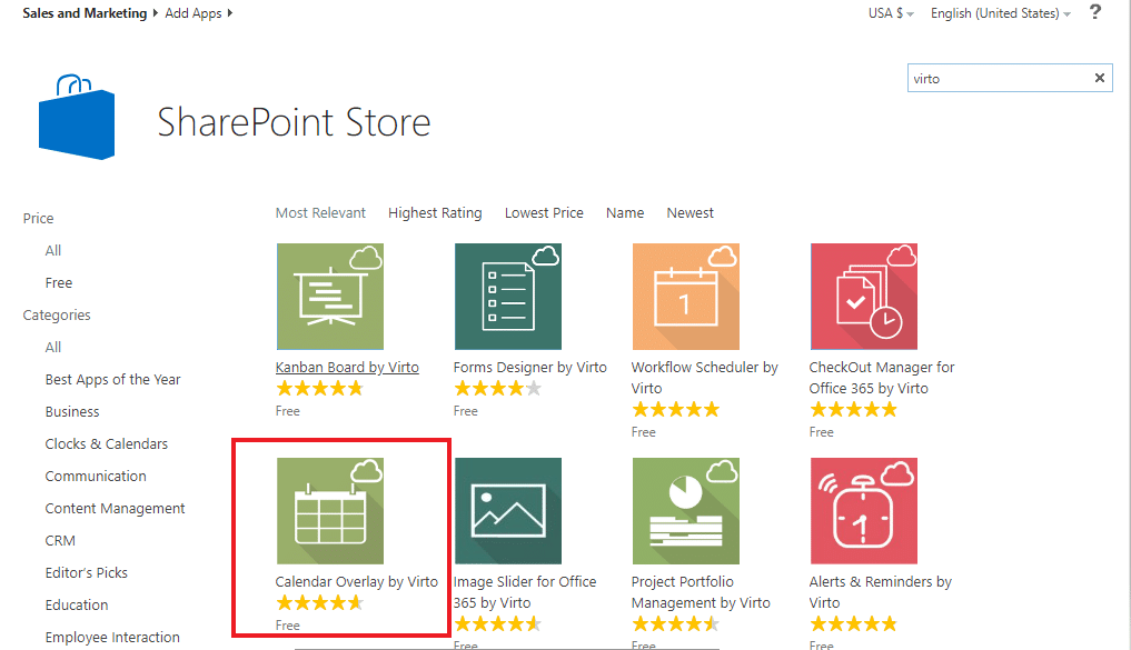 Sharepoint store - Virto Calendar