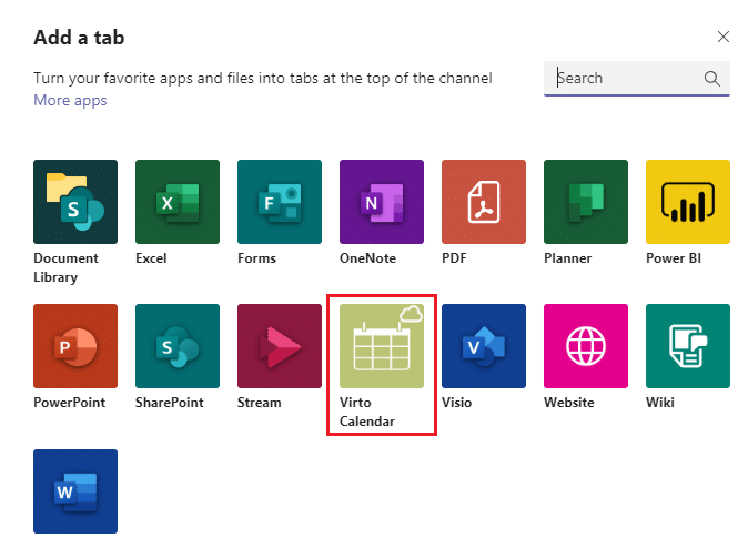 Virto Calendar added as a tab