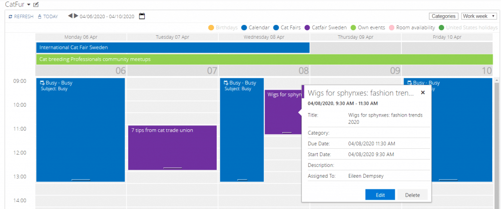 Planned events in Virto Calendar