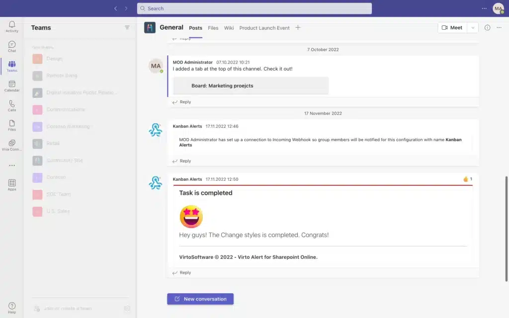 virto alerts for MS teams