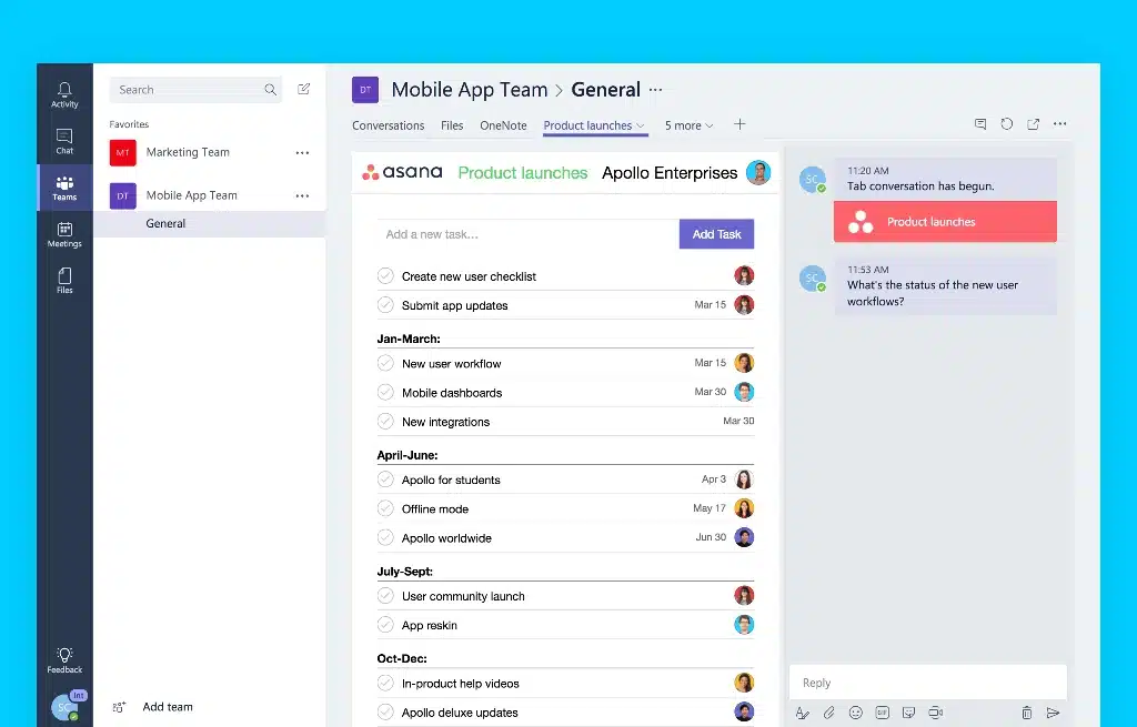 asana for MS teams