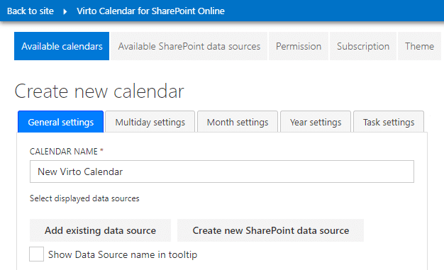 Create new calendar