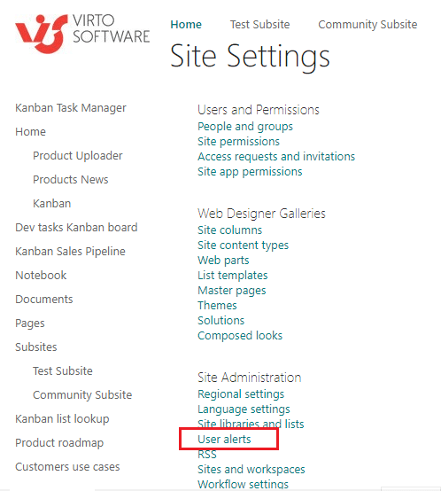 Virto Sharepoint alerts