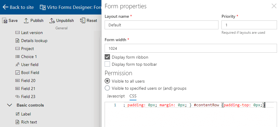 How to insert custom form into a certain Office 365 site