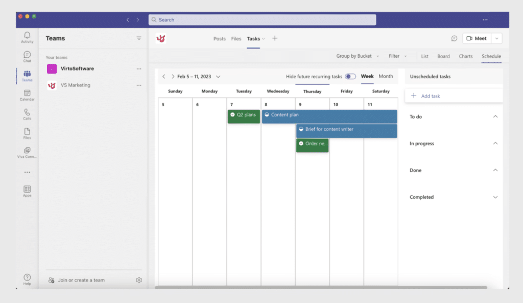 Microsoft Planner in Teams - weekly view
