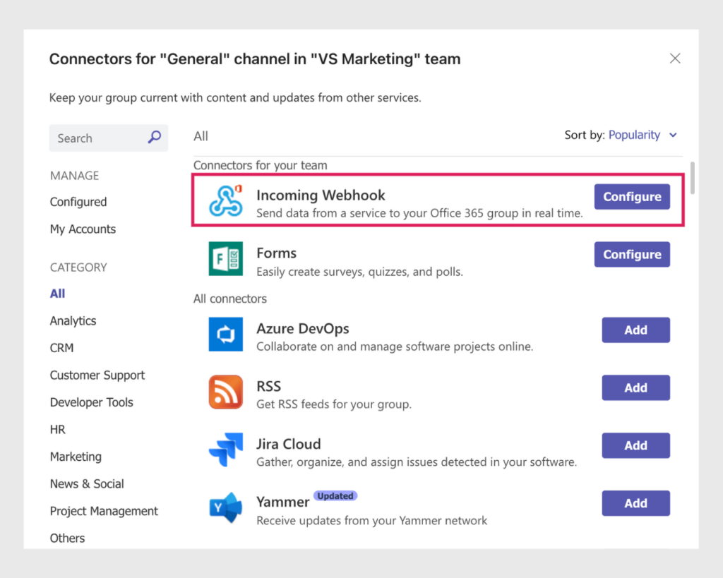 Webhook in Microsoft Teams