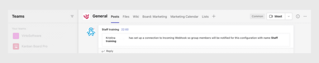 Adding web hook to Teams