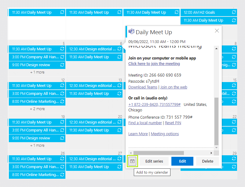 Outlook calendar