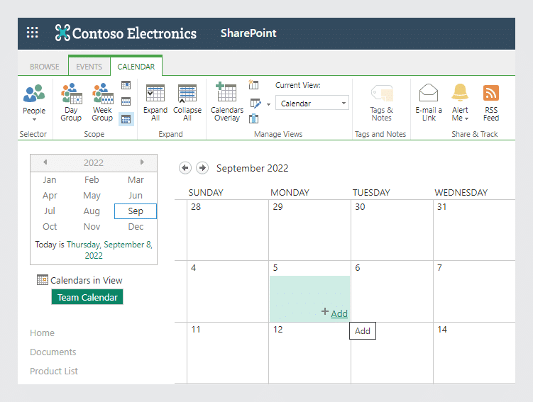 Calendar tab