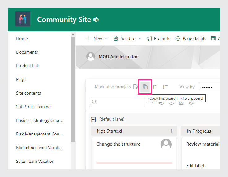 How to add Kanban board link to Quick launch
