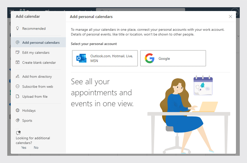 Managing multiple calendars in Microsoft Exchange calendar