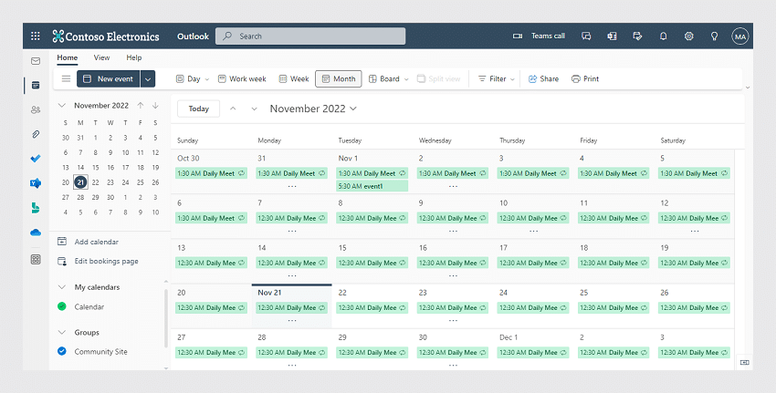 Overlaying multiple calendars in Microsoft Exchange calendar