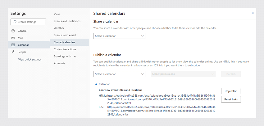 Sharing Exchange calendar on the web