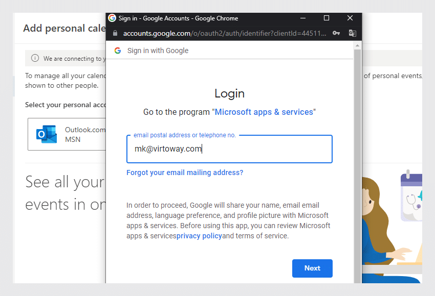 Adding google calendar to Microsoft Exchange calendar