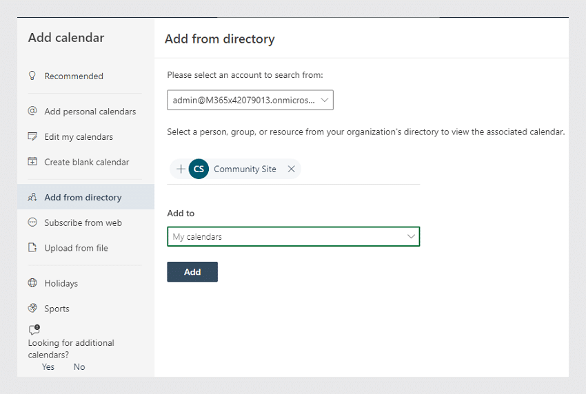 Syncing your own calendar with calendars from Microsoft Exchange directory