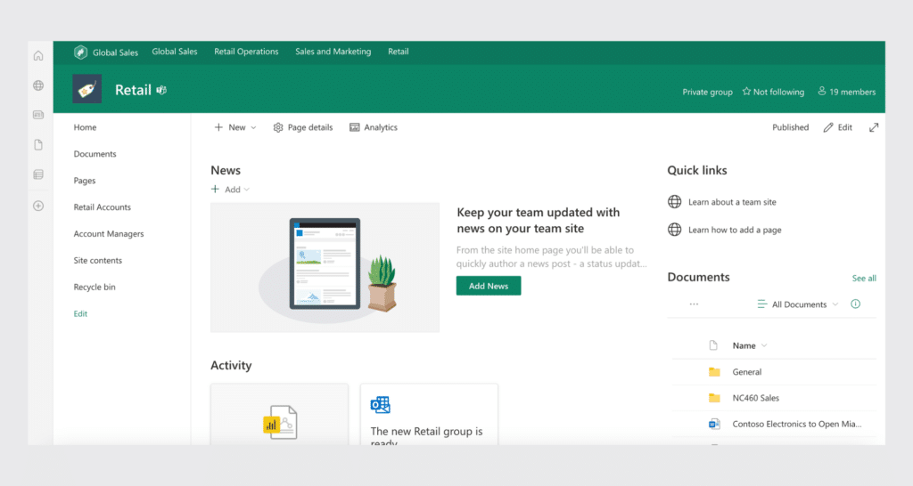 Group site in SharePoint