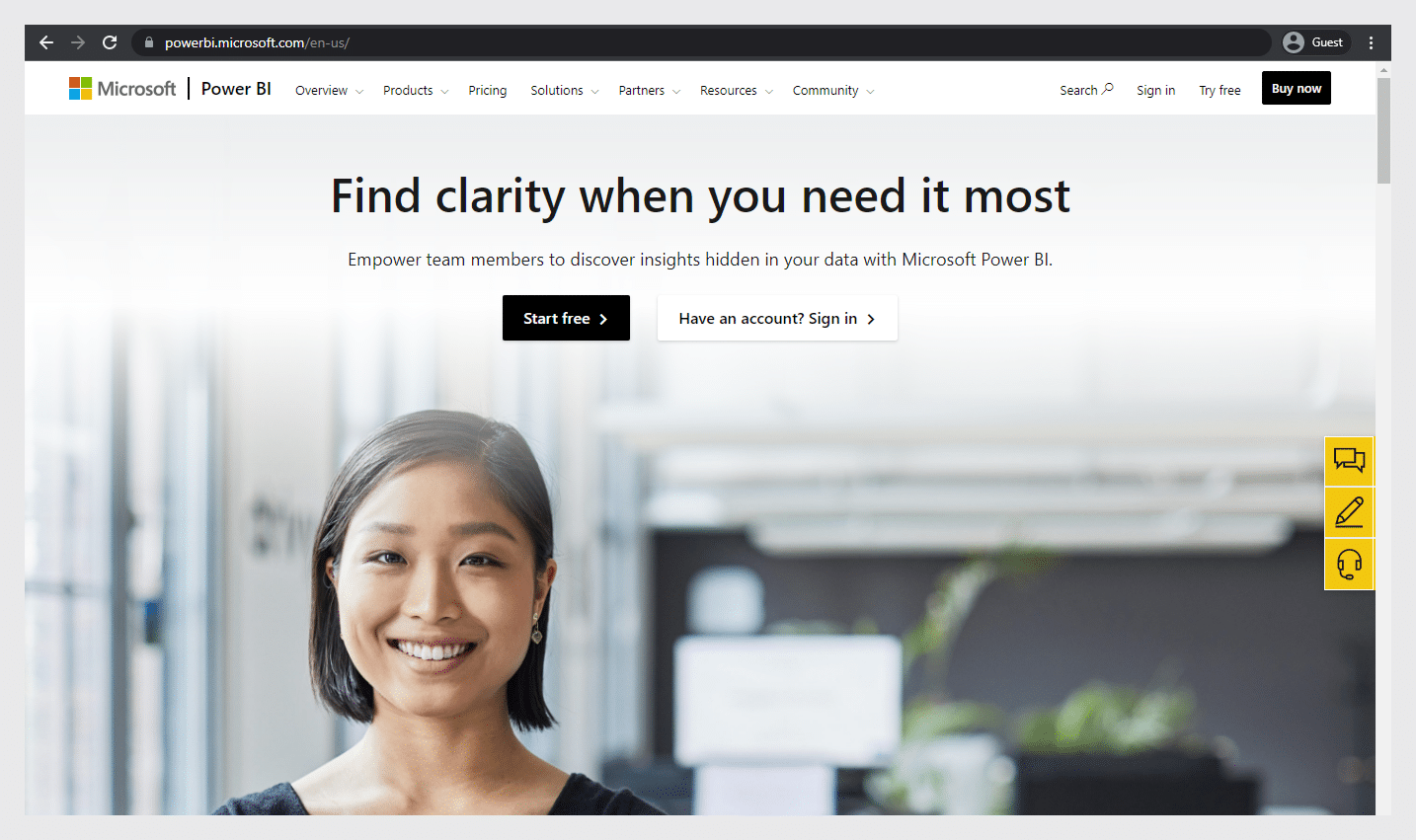microsoft power bi landing page