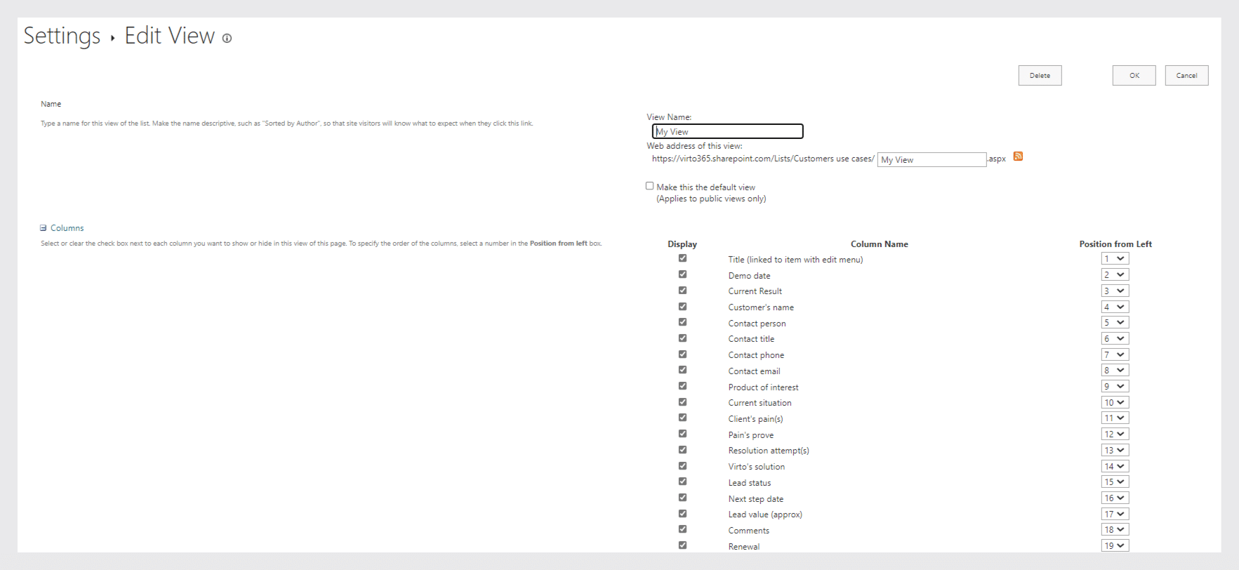 settings of Sharepoint list