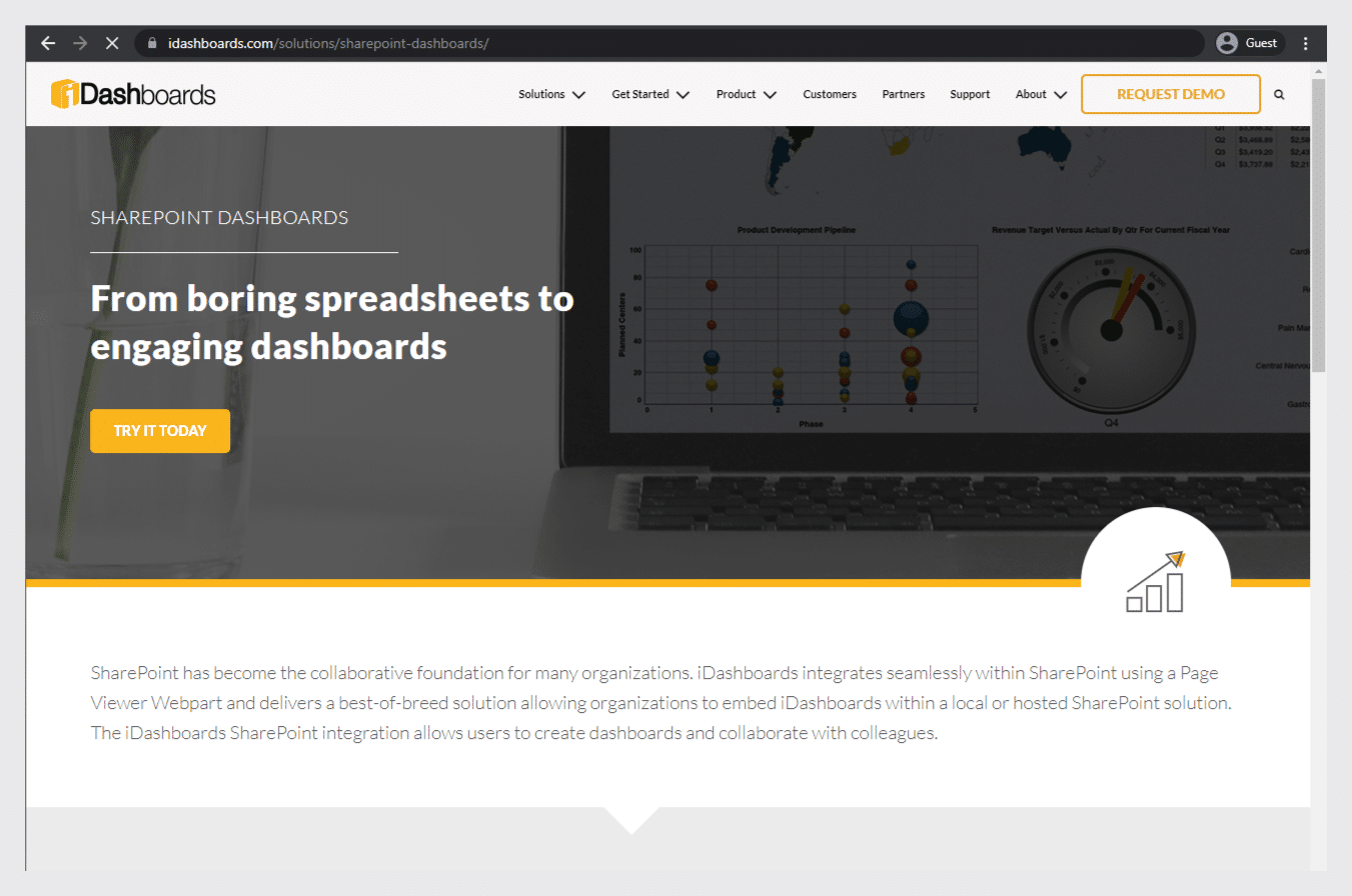 iDashboards landing page