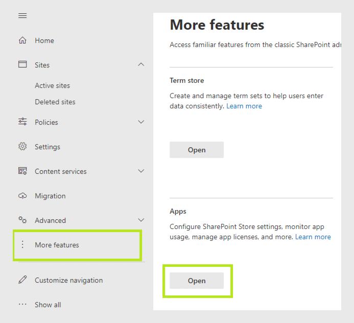 Admin center in sharepoint