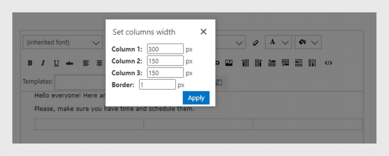 Specify width in pixels