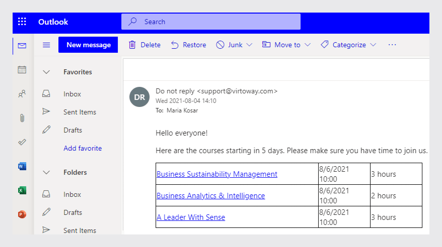 Reminder in Outlook