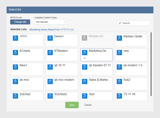 Kanban List picker