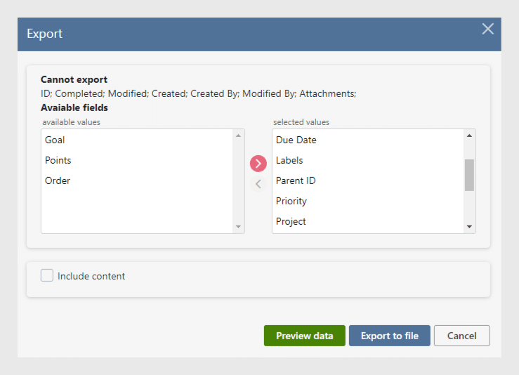 Choose fields to export