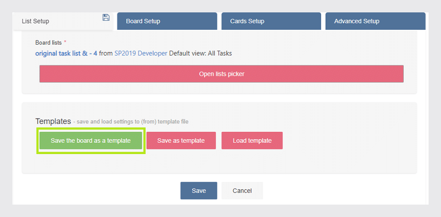 List Setup Settings