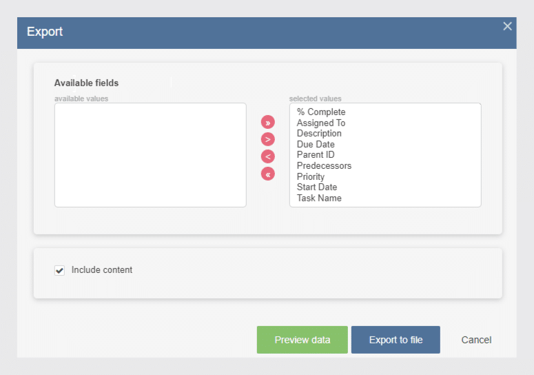 Choose fields to export