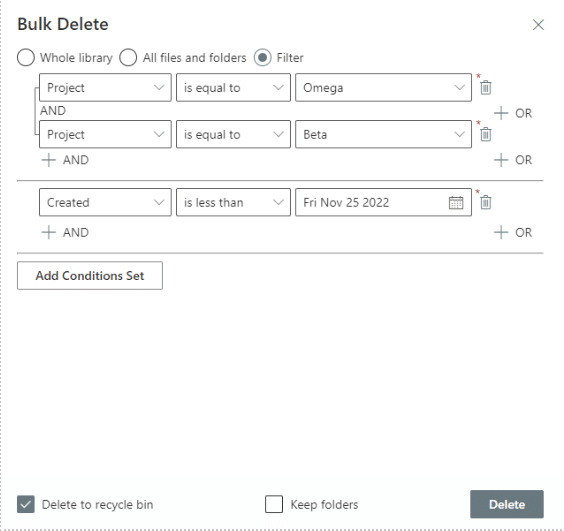 Filter files for Bulk delete