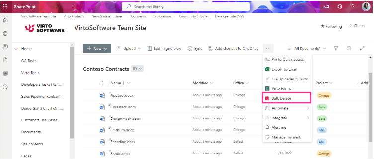 Bulk delete files in SharePoint with Bulk File Delete by Virto