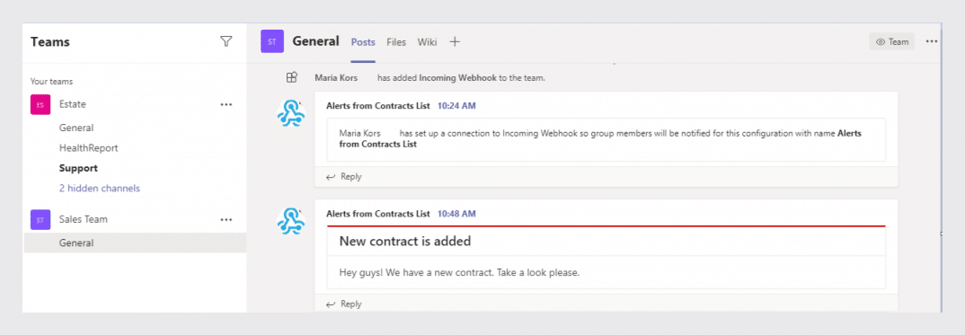 Virto Alerts in teams 