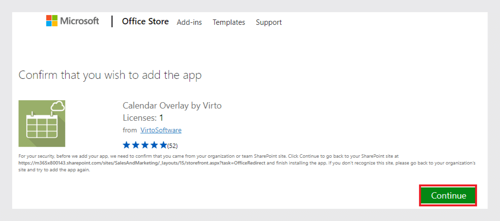 Click “Continue” button