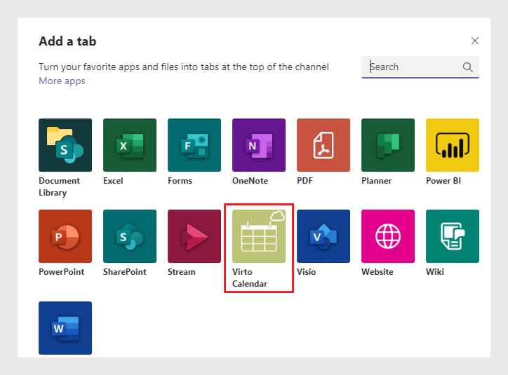select Virto Calendar from the list of apps.