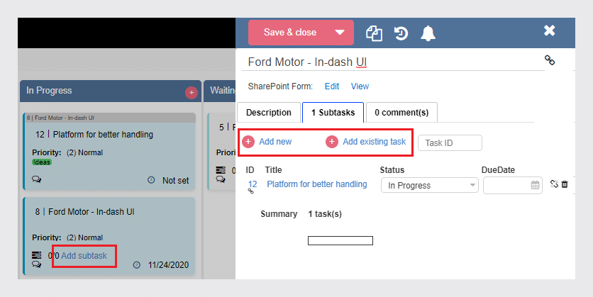Virto Kanban Subtasks